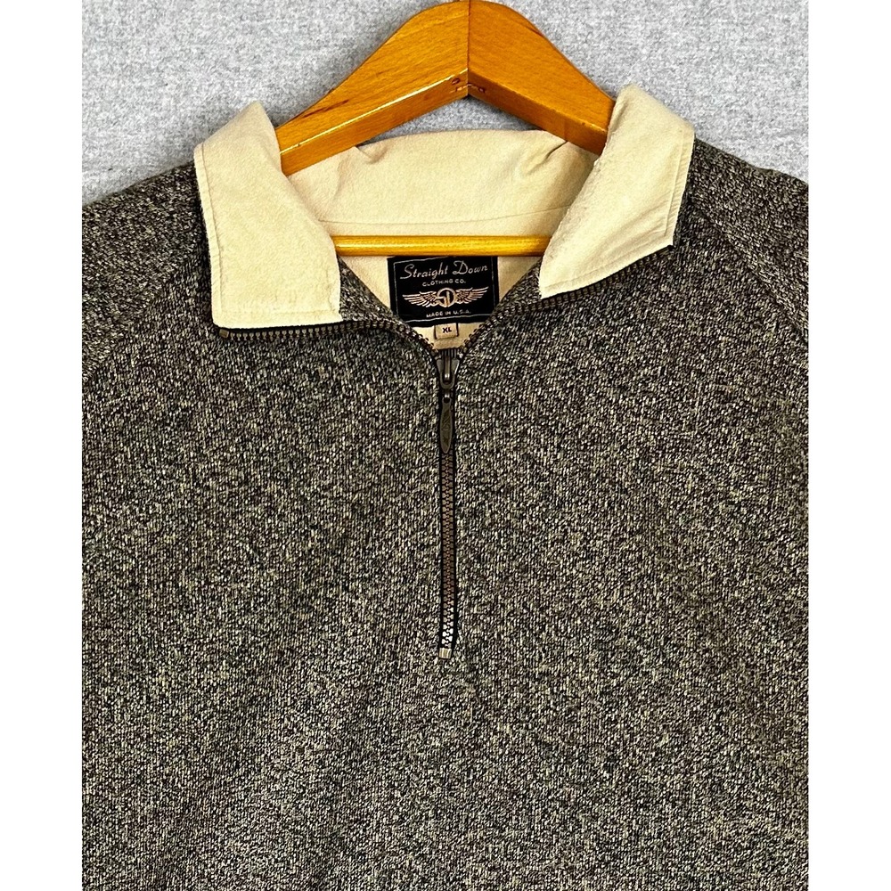 Straight Down Quarter Zip Mens XL Brown Fleece Golf USA Made Marled Knit